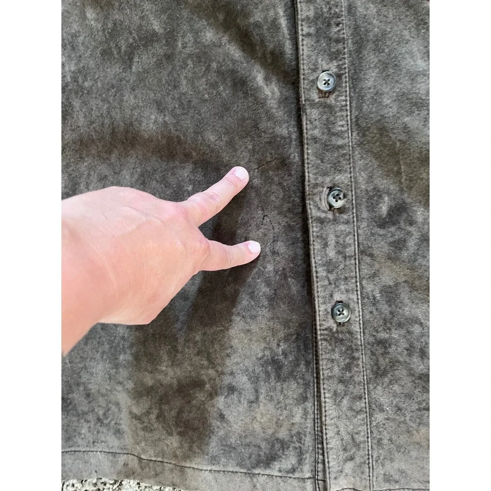 FG Gear Mens Genuine Leather Suede Shirt Jacket Brown Button Front Large L